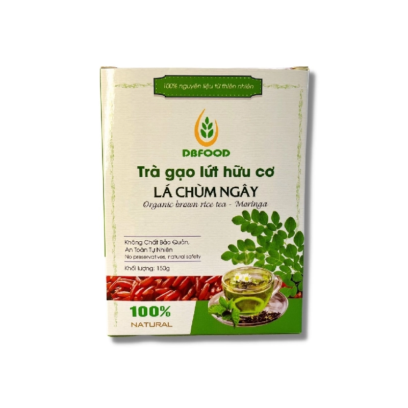 Trà gạo lứt hữu cơ - Lá chùm ngây - Hộp 150g/20 túi lọc(Ocop 4 sao)
