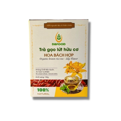 Trà gạo lứt hữu cơ - hoa bách hợp - hộp 150g/20 túi lọc(Ocop 4 sao)